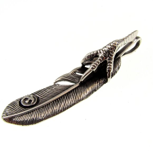 Solid 925 Sterling Silver Eagle Claw & Feather Slide Pendant – Native-Style Hawk - Picture 7 of 8